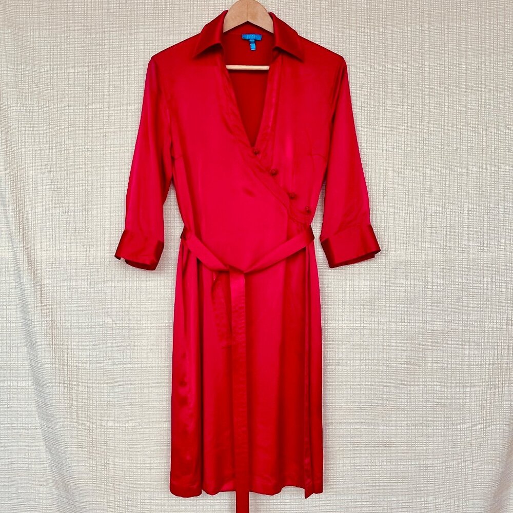Vintage Escada Plunge Neckline Bombshell Wrap Silk Midi Dress Jewel-Toned Glam